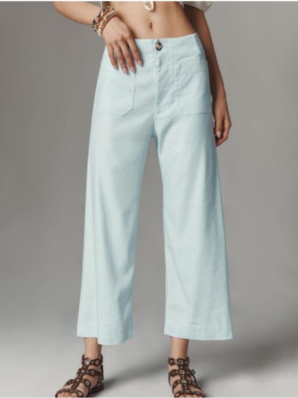 Anthropologie Colette Pants Maeve Cropped Wide Leg Stretch Linen New 26 Blue